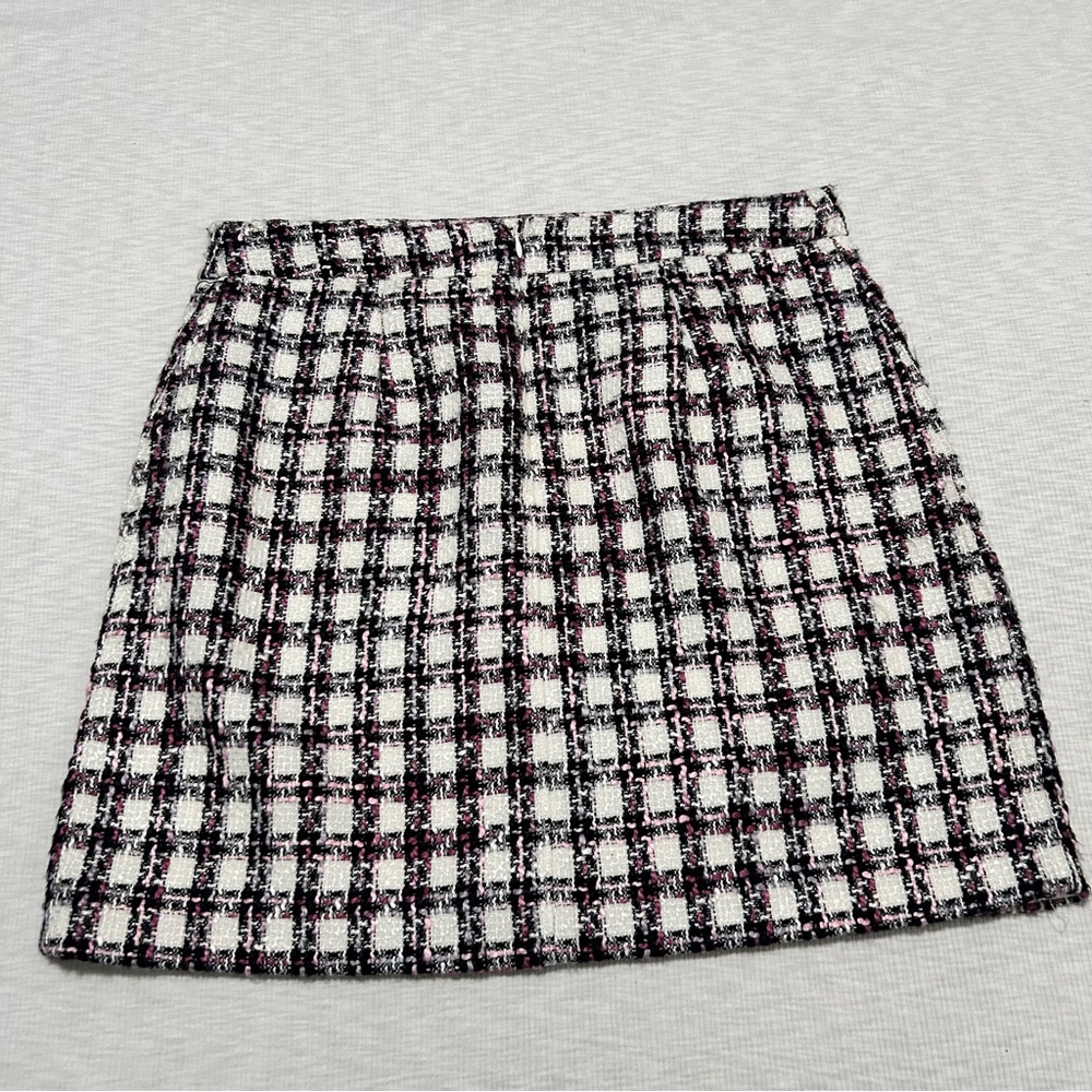 Anthropologie‎ Maison D' Amelie Paris Skirt size 10 White/Black/Pink Tweed - Picture 5 of 8